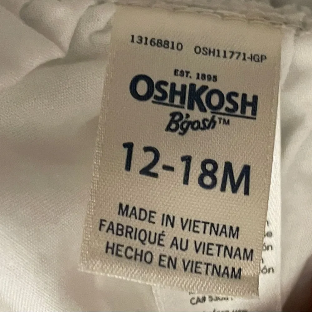 Oshkosh Baby Girls Sleeveless Jumper Cotton Blue Denim and White Size 12-18 Mos